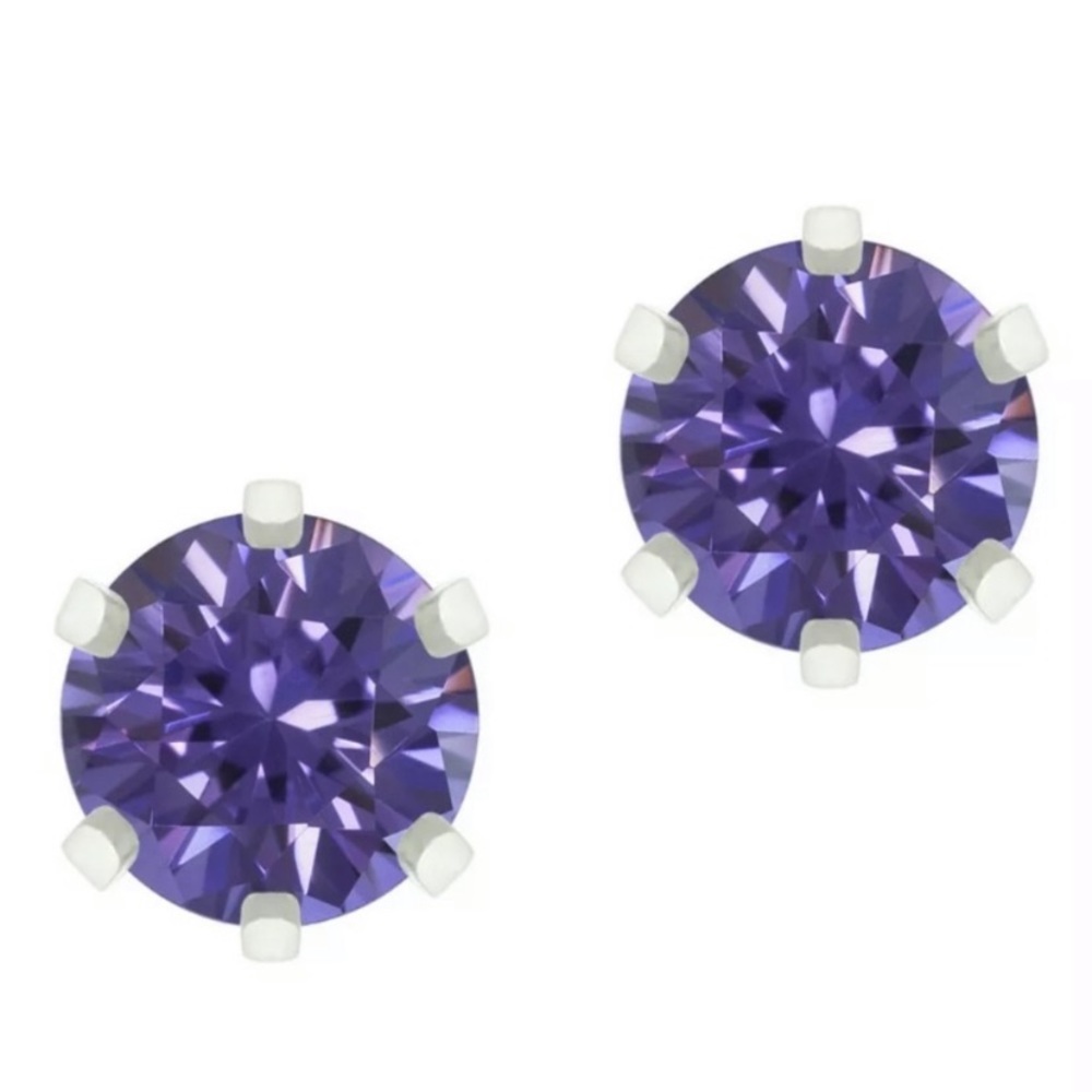 💗 Hypoallergenic Stainless Steel Purple Crystal Earrings 10mm NEW